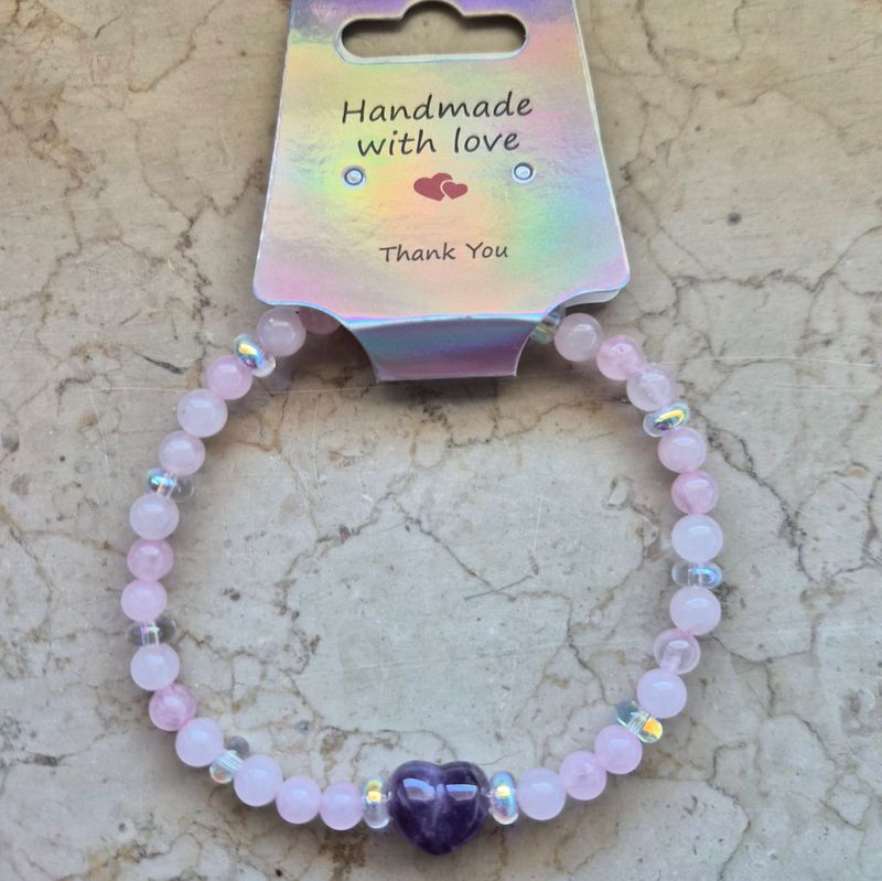 Armband Rosenquarz &amp; Amethyst &amp; Auraquarz