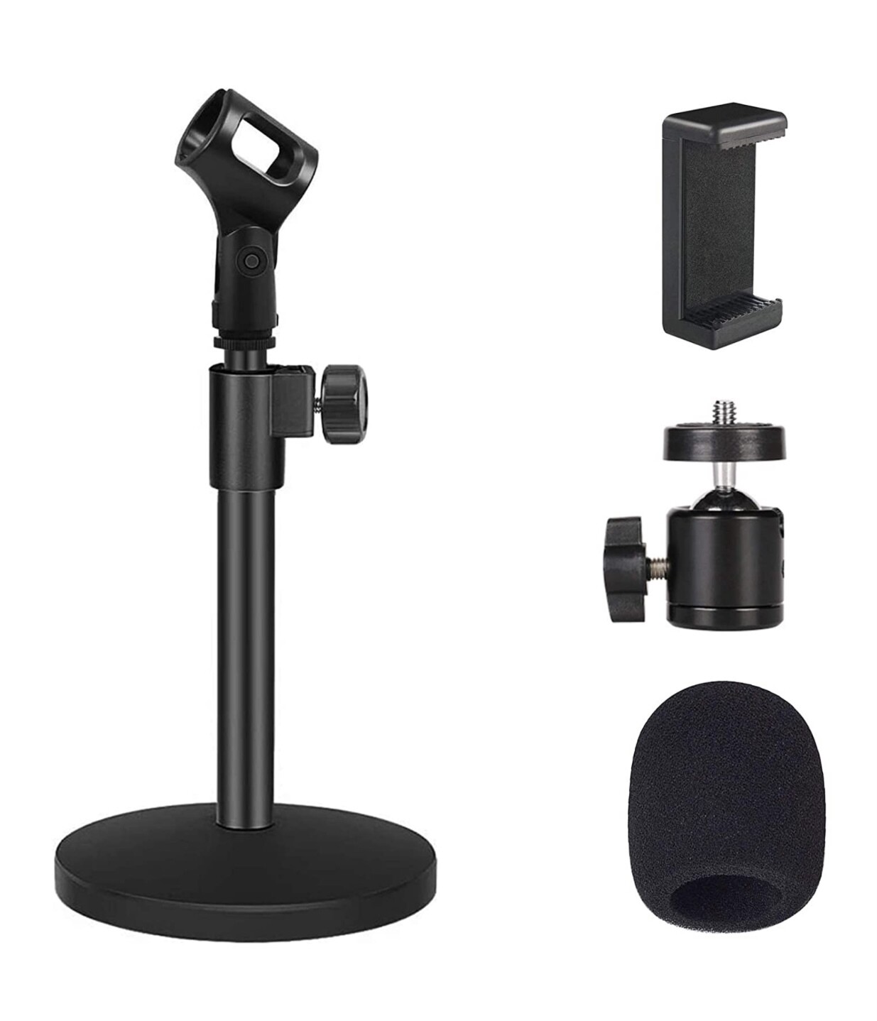 Desktop Microphone Stand, Adjustable With Microphone Clip, Cell Phone