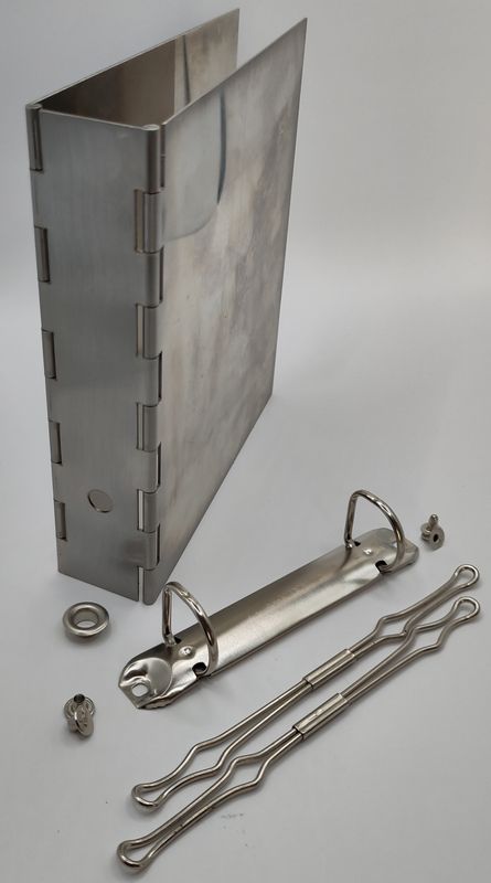 Doppelscharnier Ordner A6, Edelstahl 1.4301 mit Zubehör