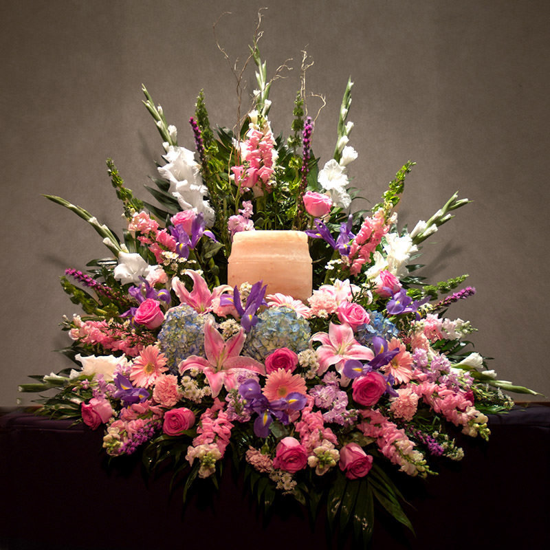 Delicate Pastels Urn Spray Arrangements Glueckert Funeral Home