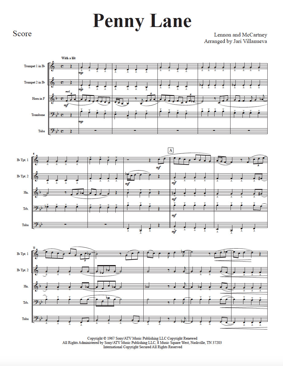 Penny Lane for Brass Quintet Music Catalogue
