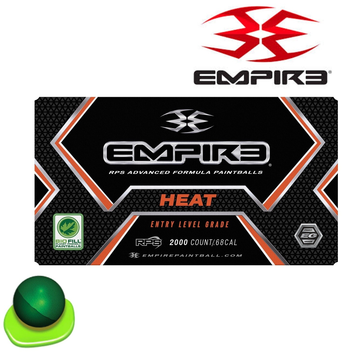 Empire Heat .68 cal Paintballs Case of 2000 Rds Green/Light Green