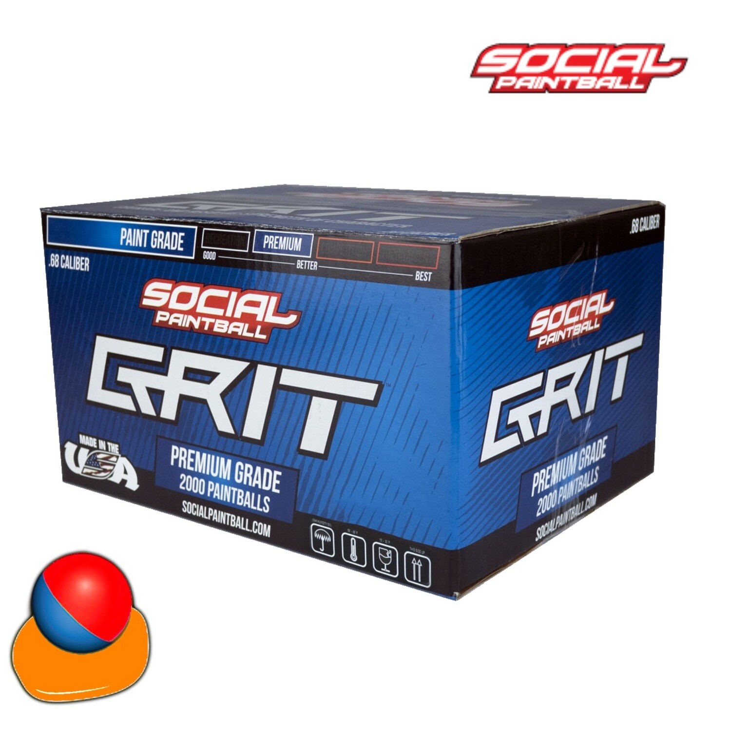 Social Paintball Grit .68 cal Paintballs Case of 2000 Rds Red/Blue