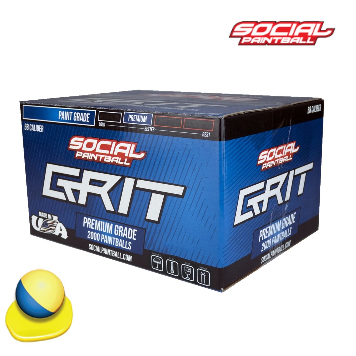 Social Paintball Grit .68 cal Paintballs Case of 2000 Rds Blue