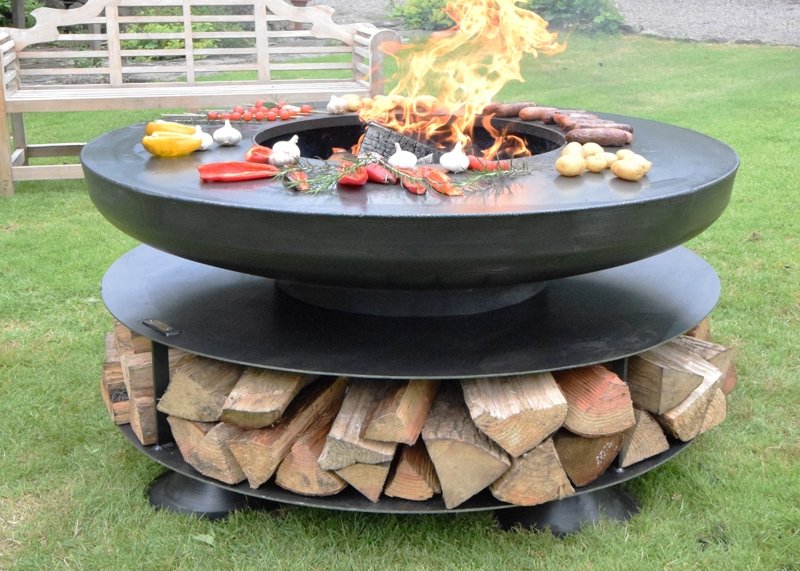 120cm Ring of Logs with Flat Cooking BBQ Ring Plate
