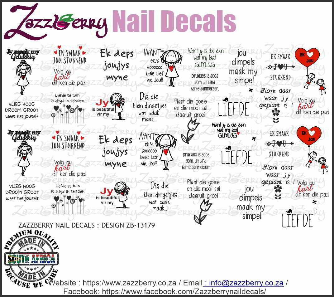 Afrikaans Sayings IV Nail Decals Largest Selection of Waterslide Nail