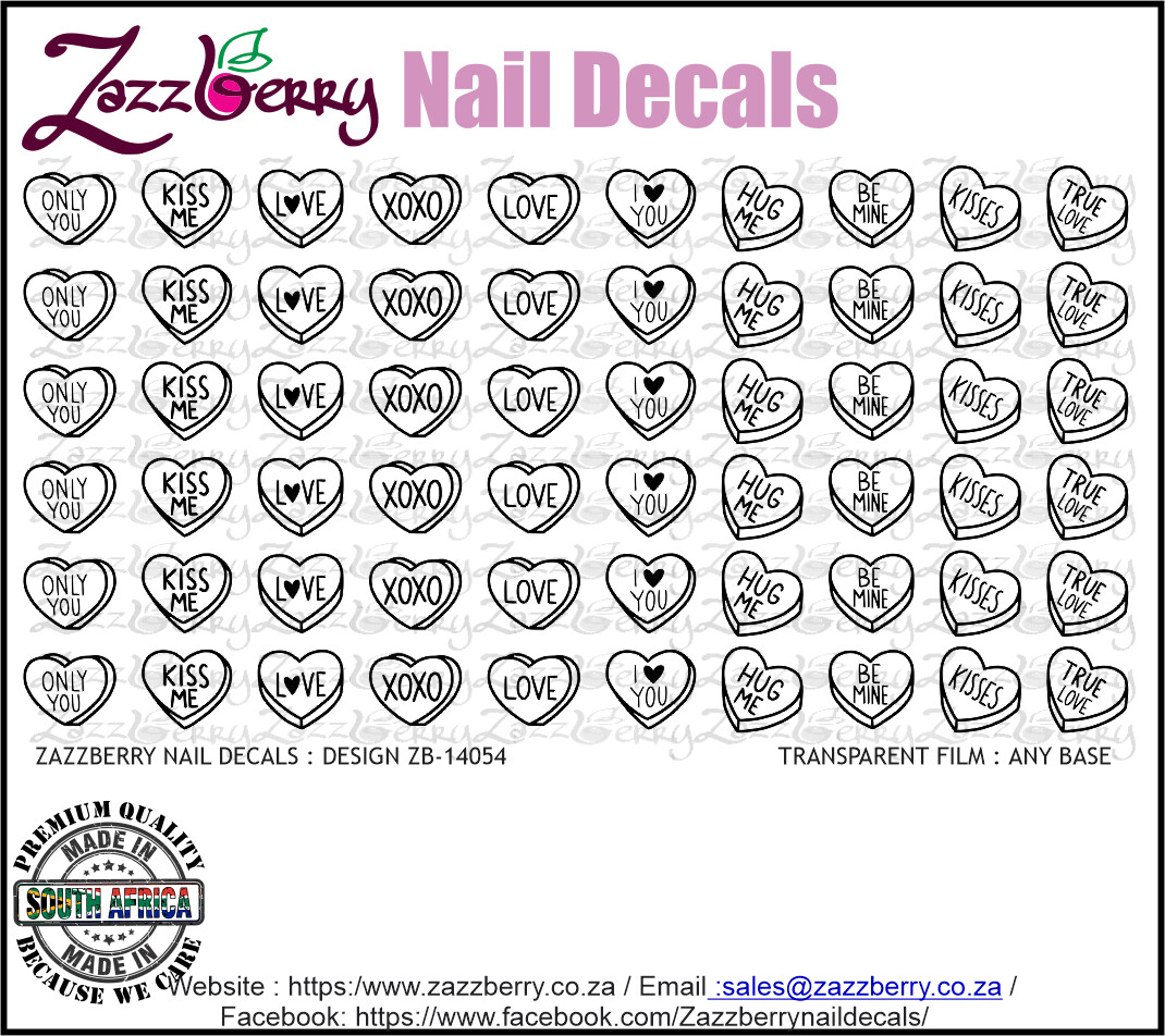 Candy Love Hearts Nail Decals / Nail Art / Nail Stickers Largest