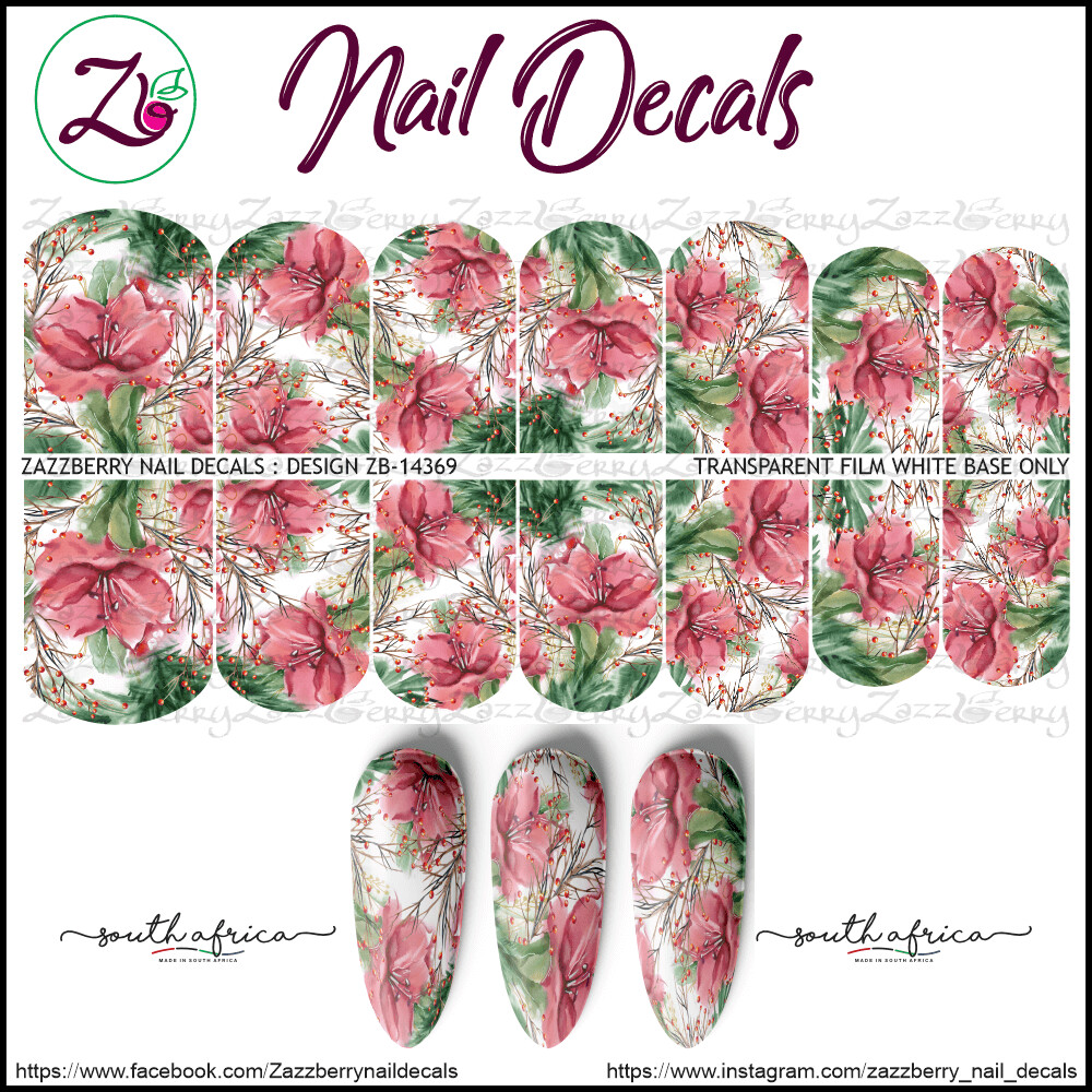 Aquarelle Christmas Blooms Nail Decals / Nail Art / Nail Stickers