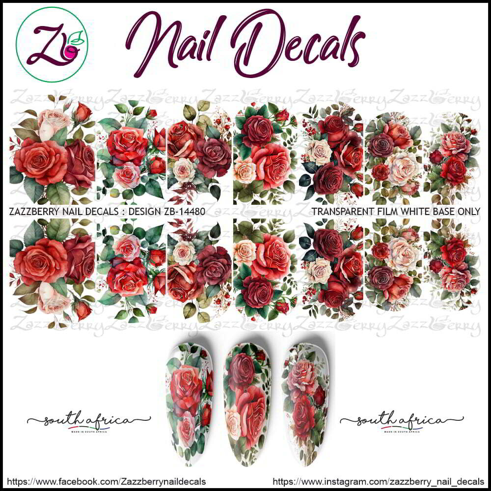 Red Roses Too Nail Decals / Nail Art / Nail Stickers Largest