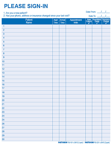 One Part HIPAA Patient Sign-in Label Sheets.