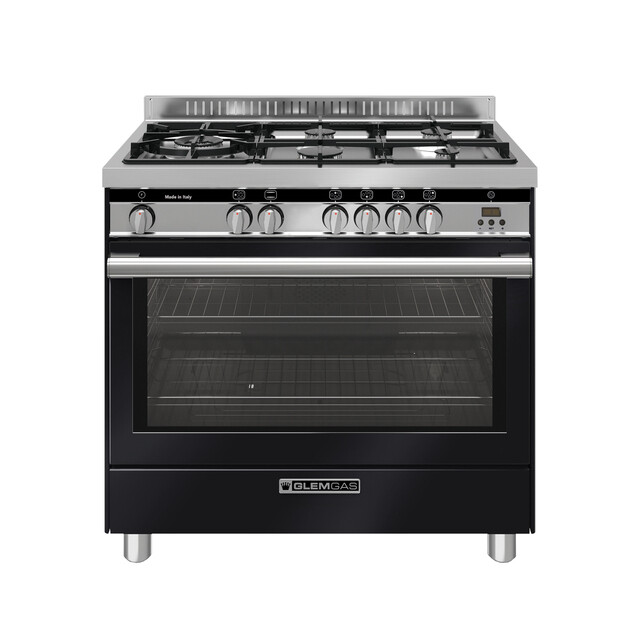 GS965GGN 90cm Glem Gas Left Wok BLACK Freestanding Stove