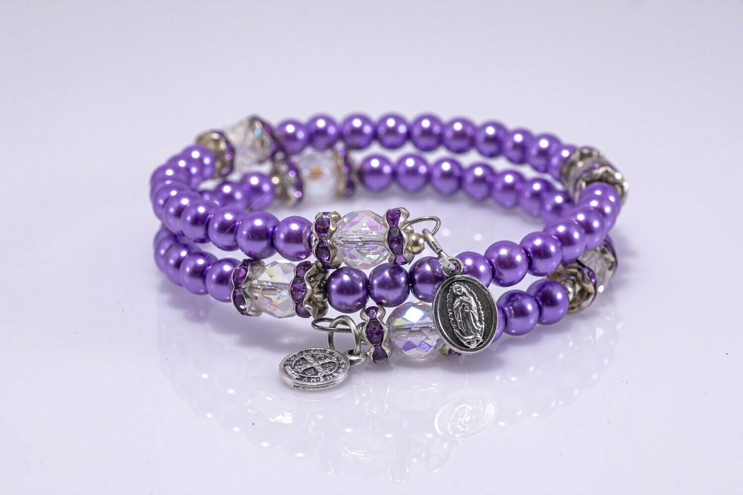 Purple Pearl Memory Wire Rosary Bracelet