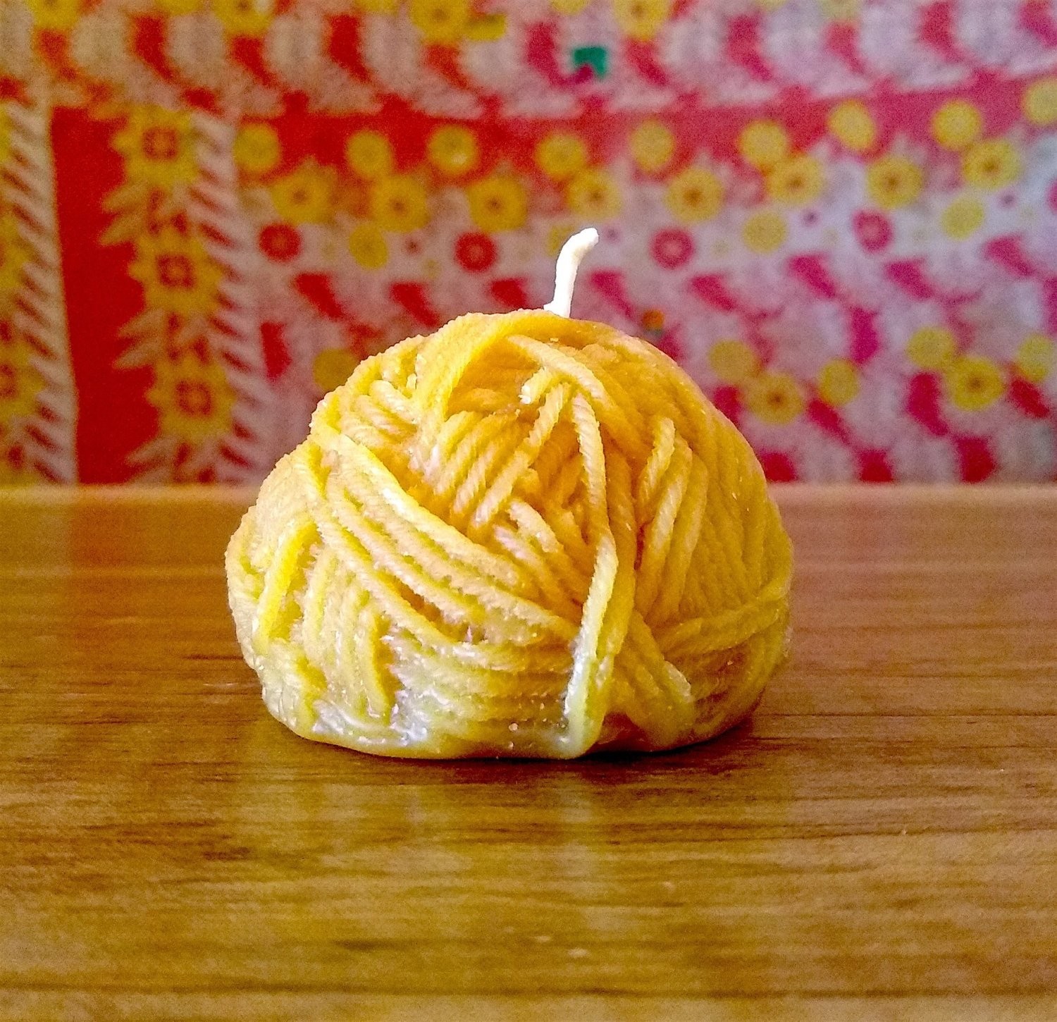 Yarn Ball Beeswax Candle