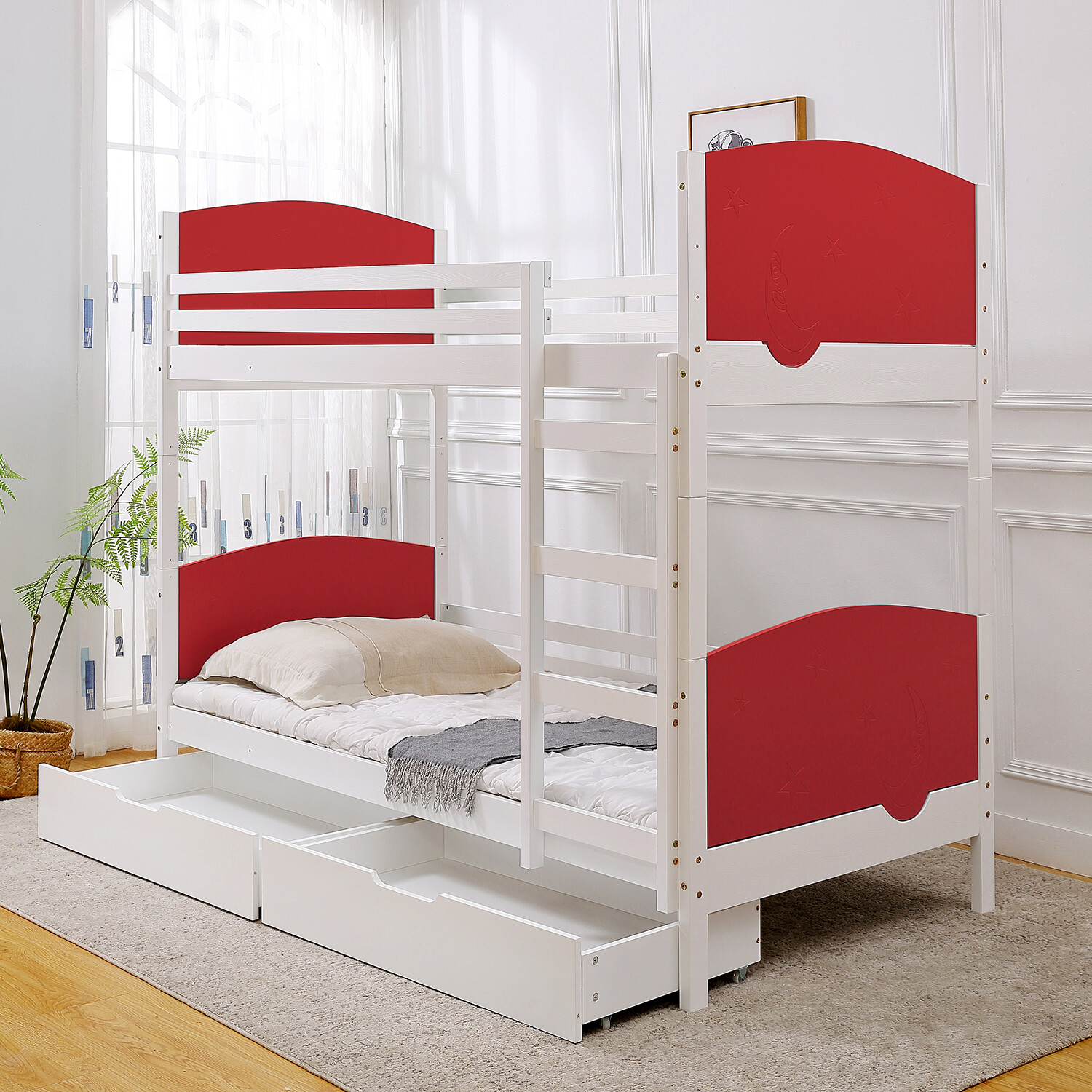 Alaska Twin over Twin Separable Bunk Bed for Kids with Underbed Storage Red