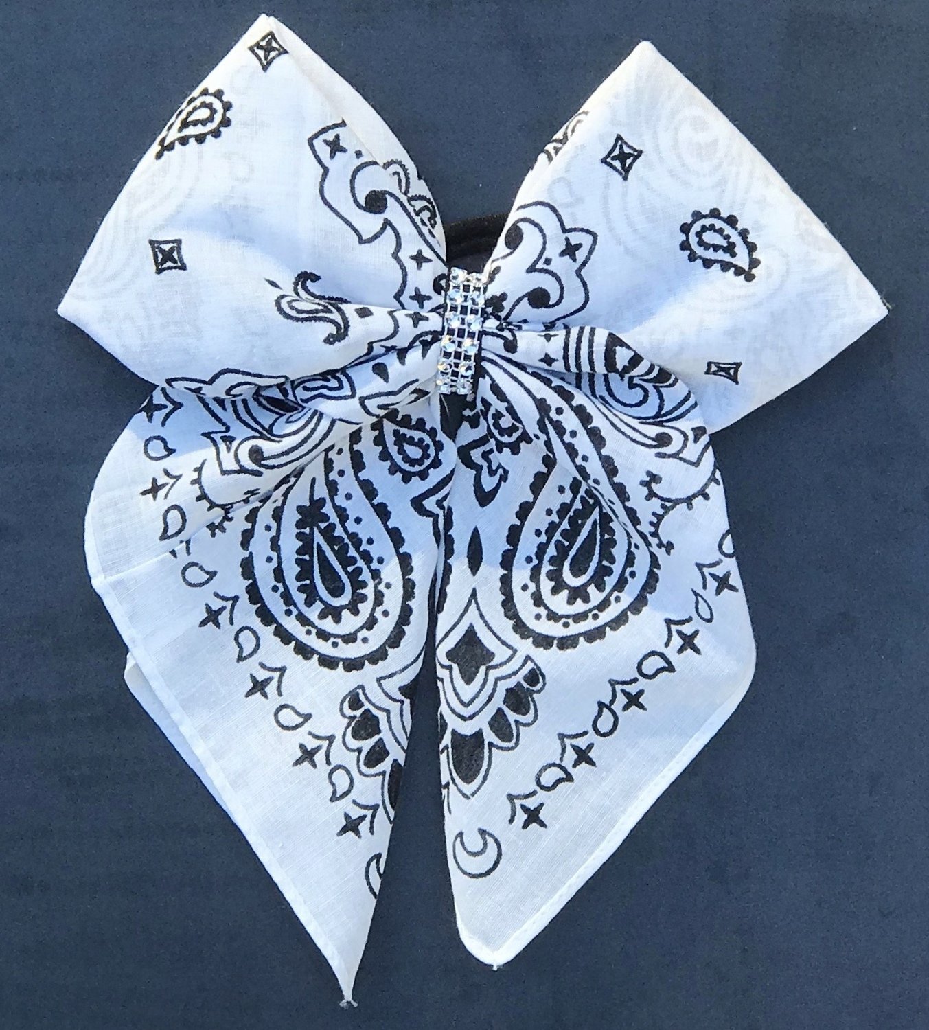Bandana Bow White and Black Paisley