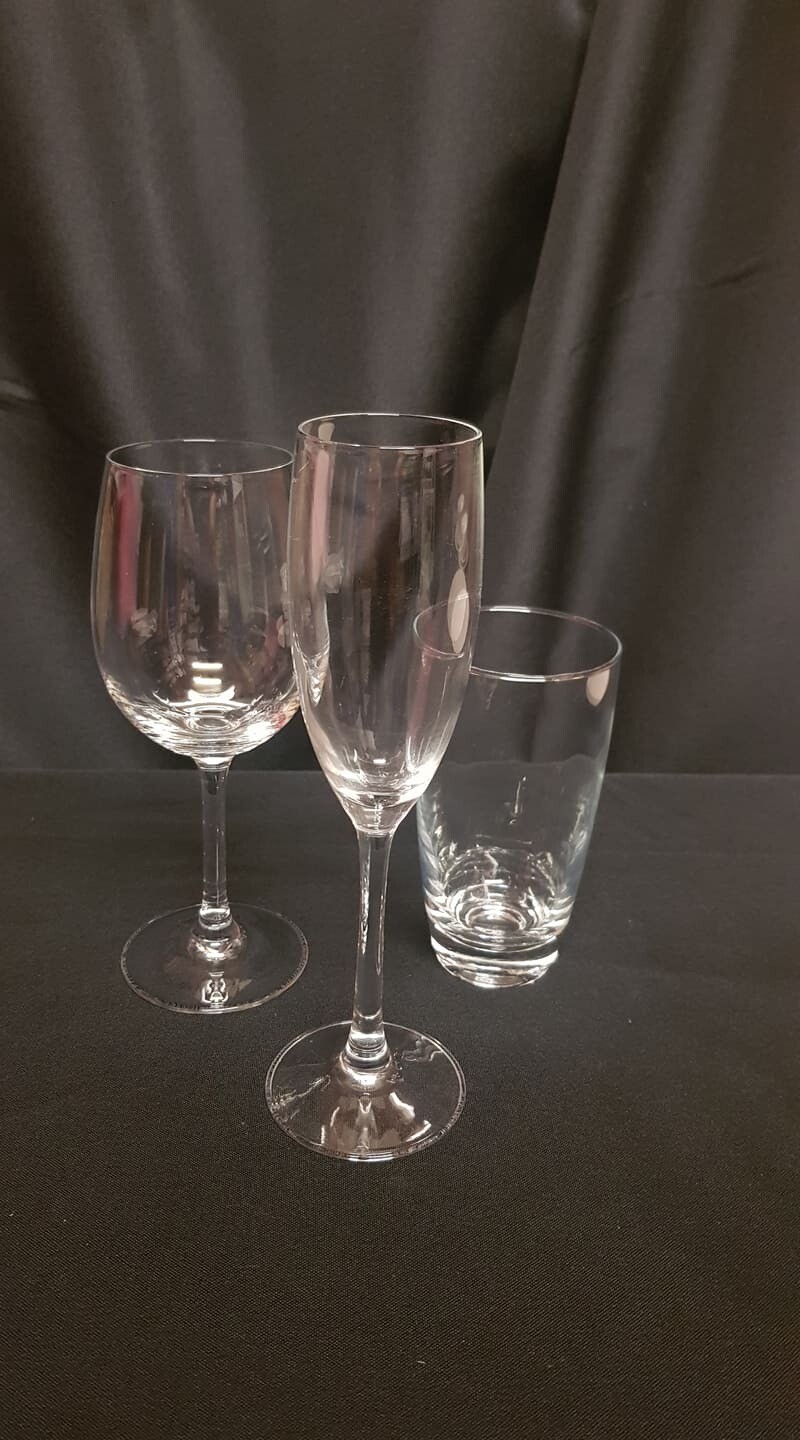 Glasses Flutes, Wine Glasses and Water Glasses