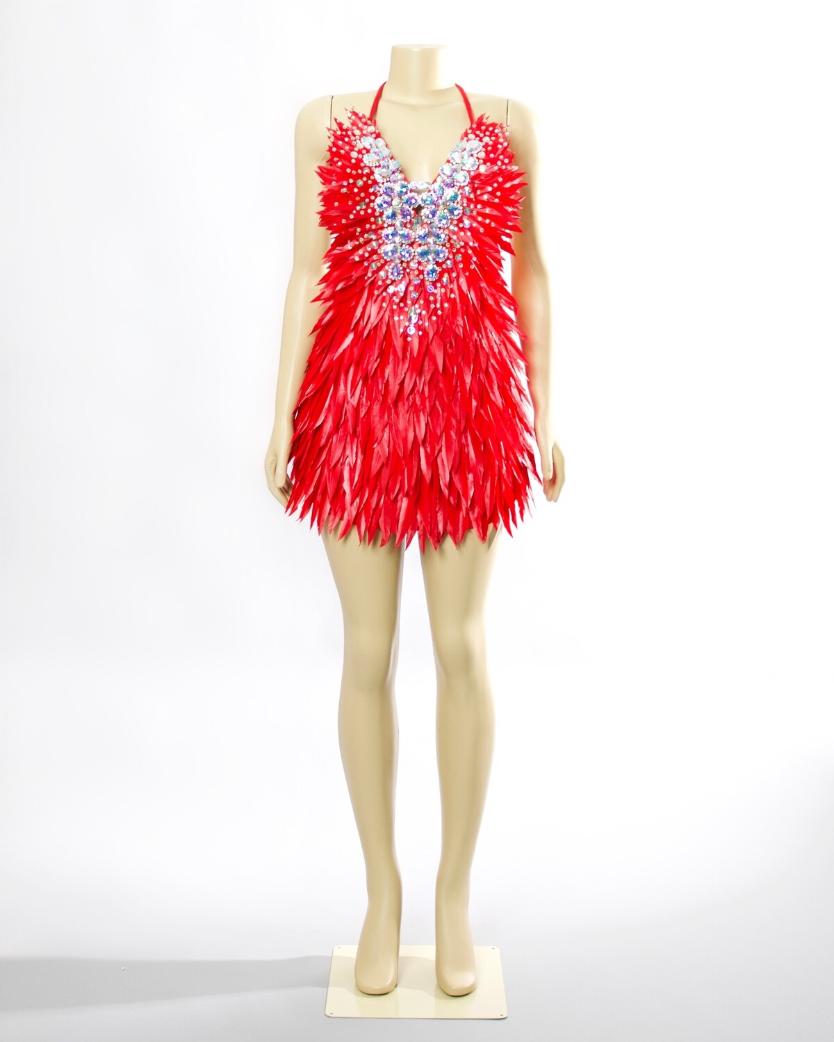 red feather cocktail dress
