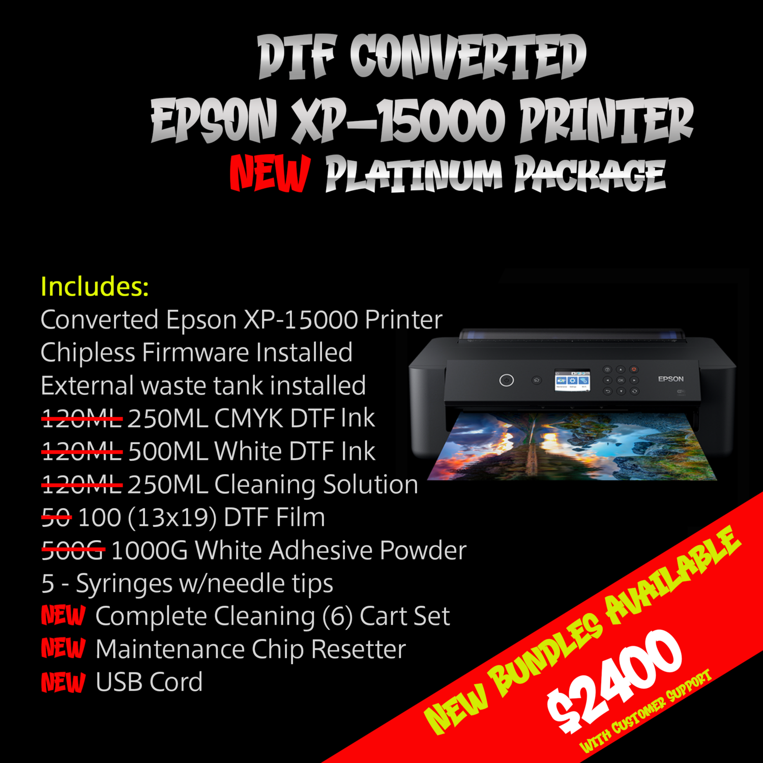 Platinum DTF Converted Epson XP15000 printer bundles