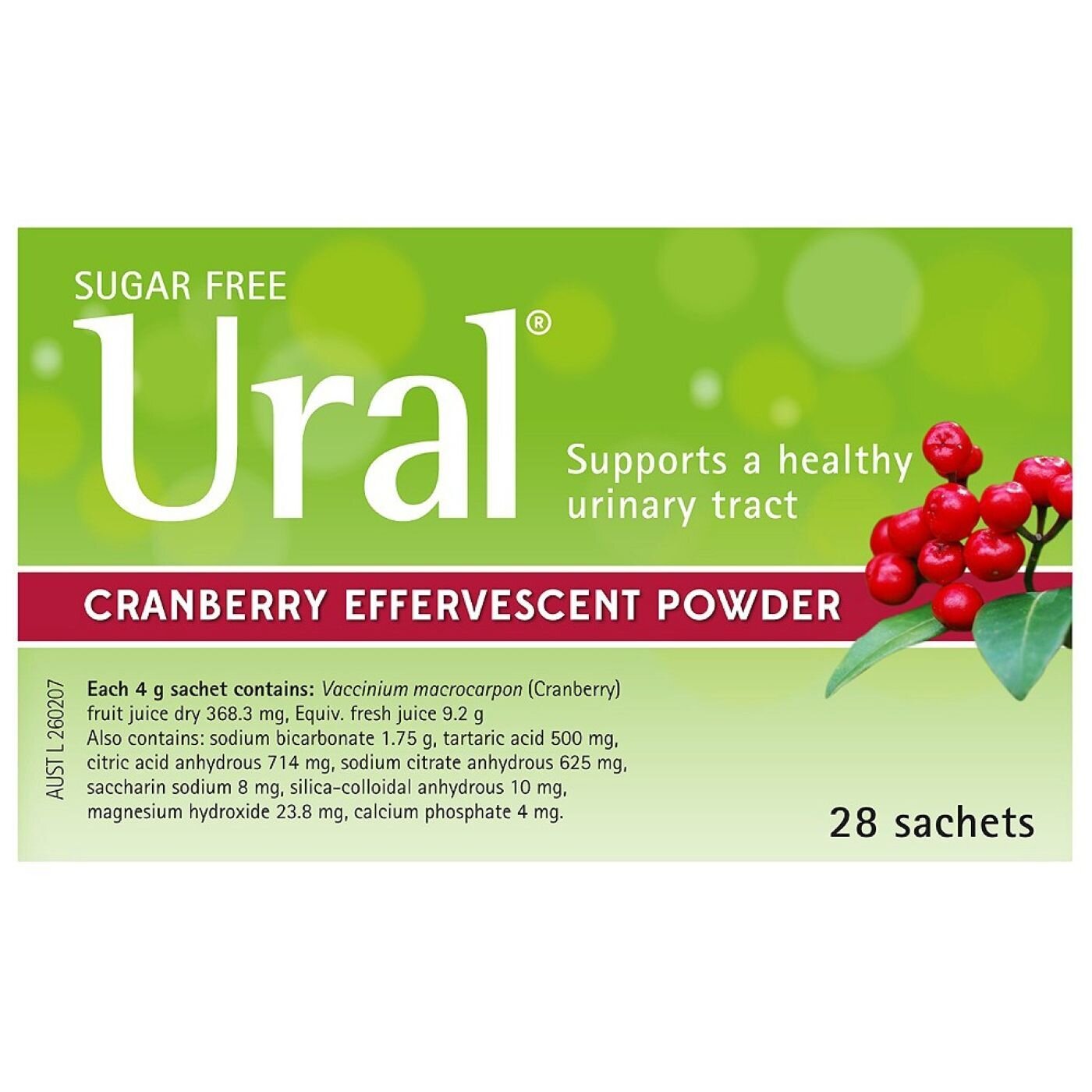 URAL SACHETS CRANBERRY 4G X28 28 X EFFERVESCENT SACH Medicines