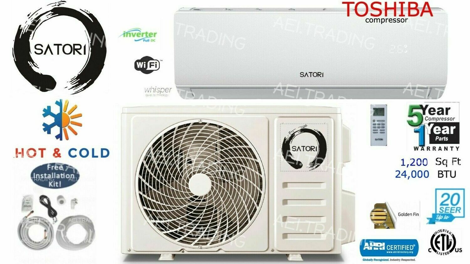 SATORI 24000 BTU Ductless Air Conditioner/Heat Pump Mini Split 220V