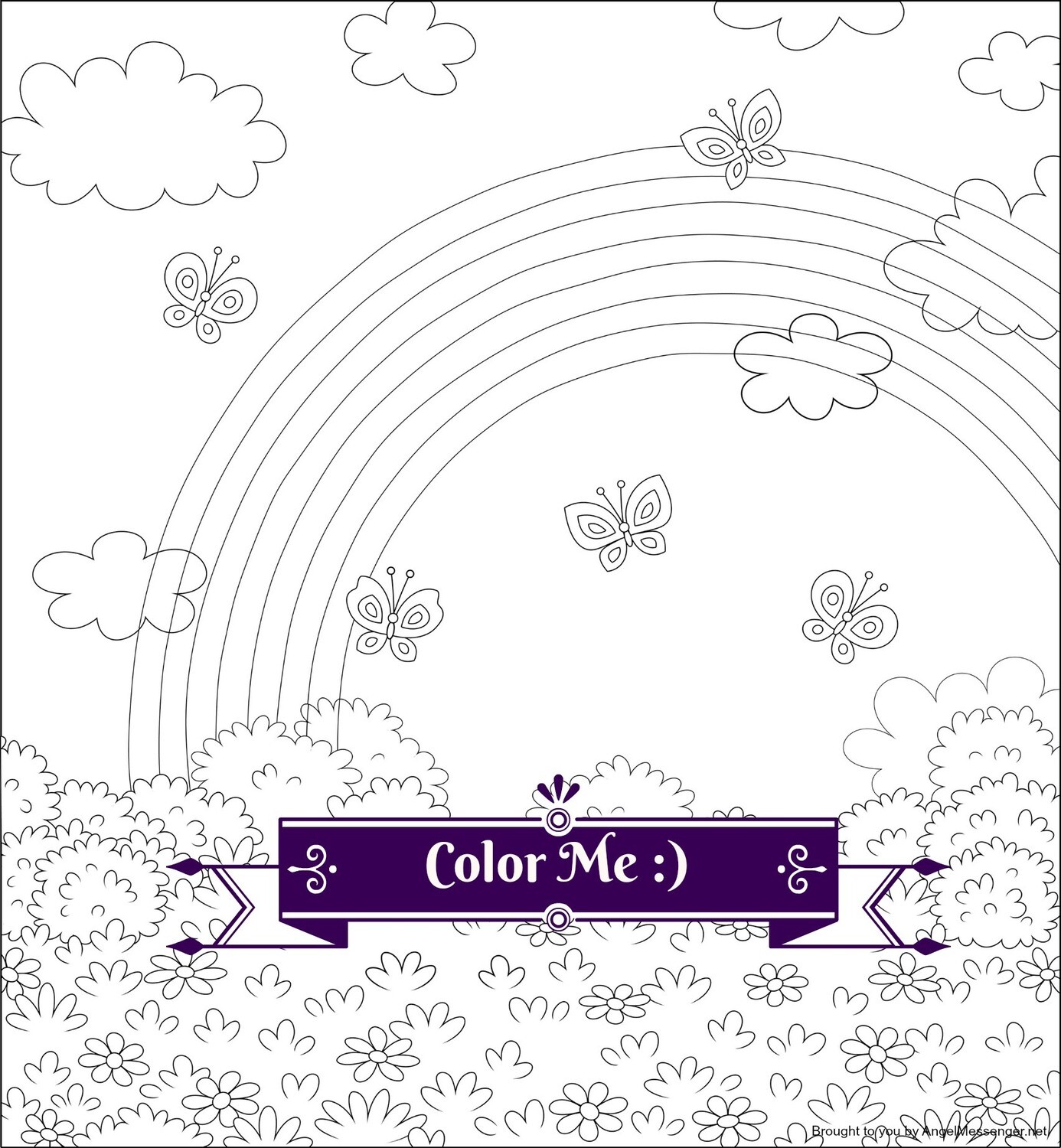 Butterflies & Rainbow Coloring Page
