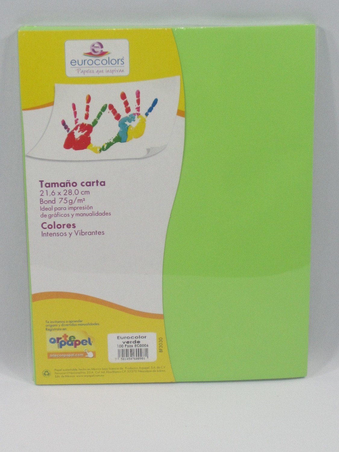 PAPEL IRIS VERDE LIMON T/CARTA EUROCOLOR HOJAS DE COLOR 