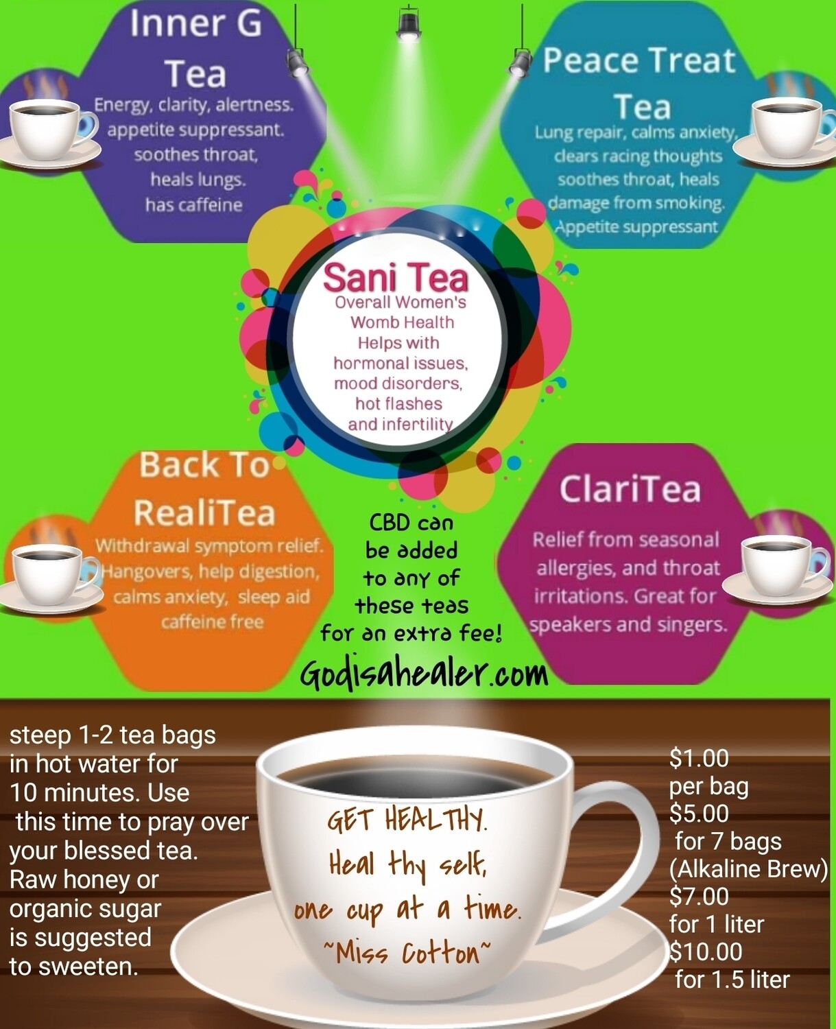 Tea bags (Variety Pack) (10 tea bags) make 16 ounces per bag