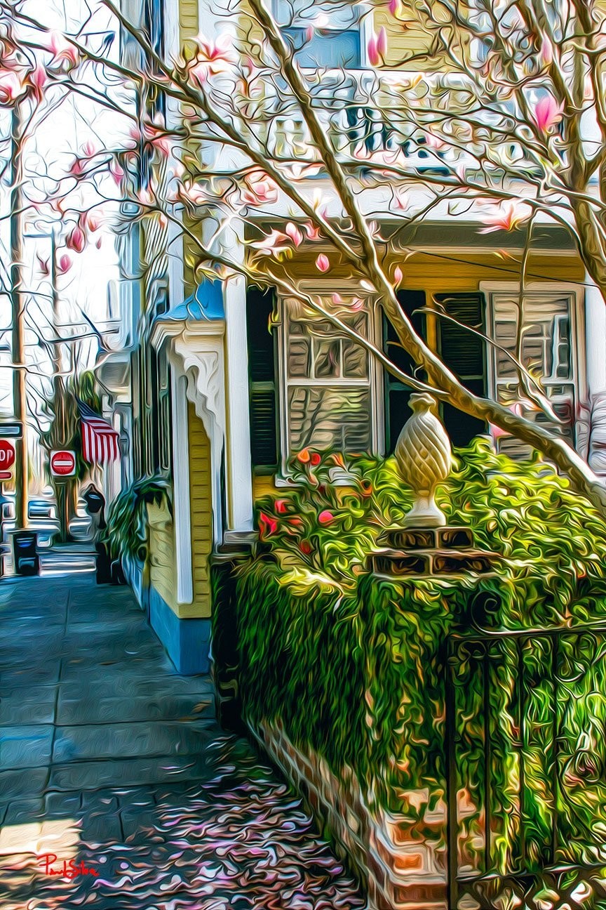 Painting of Queen Street in Charleston, SC Springtime