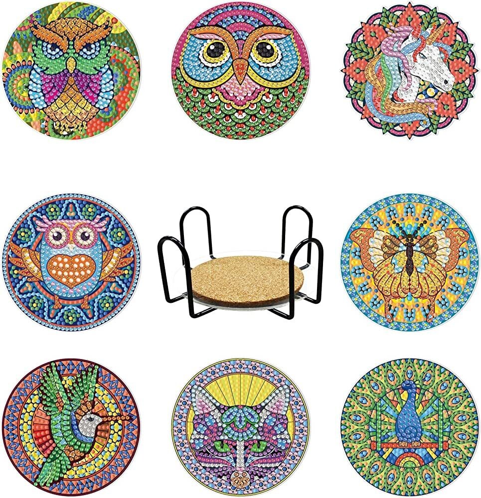 Set of 8 Coasters with stand Animals