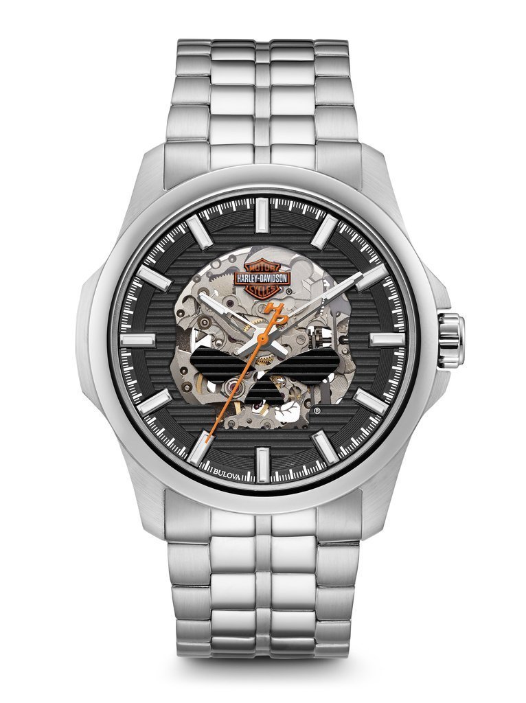 Gents' Bulova SilverTone SelfWinding HarleyDavidson Skull Watch