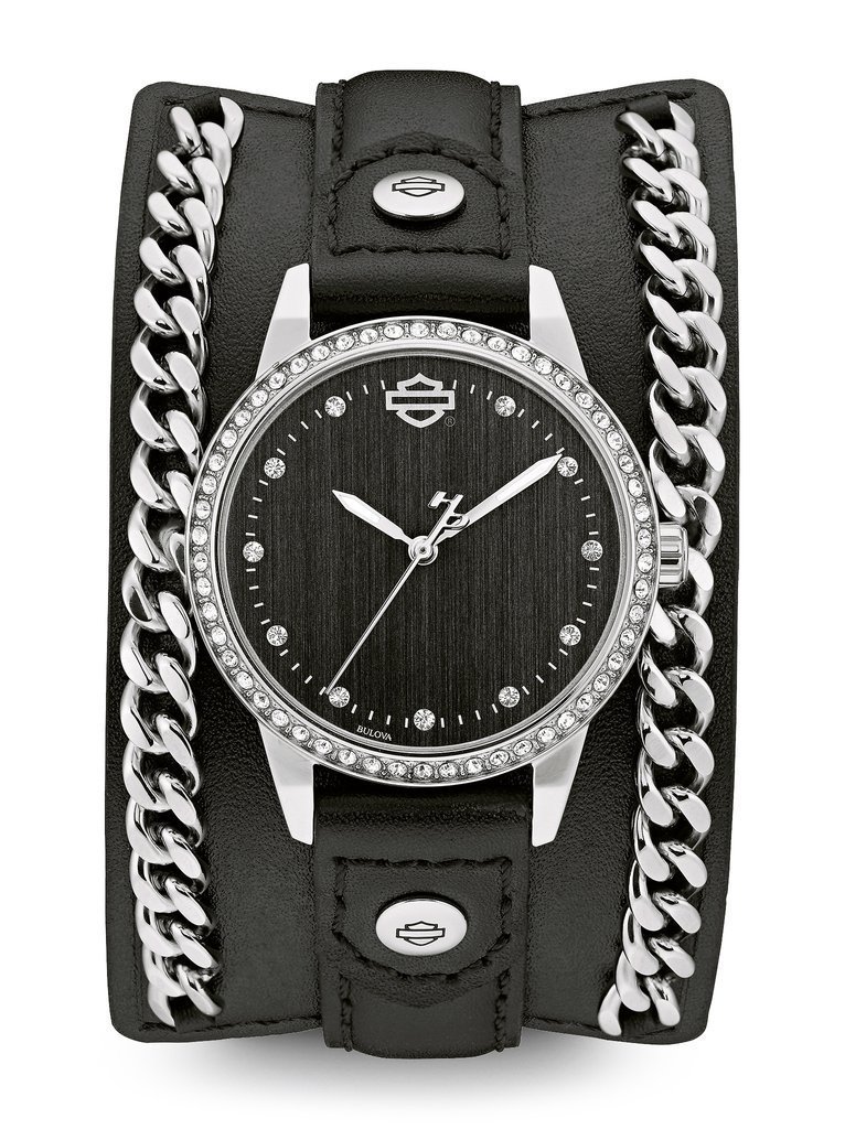 Ladies' Bulova Black HarleyDavidson Leather Cuff Watch
