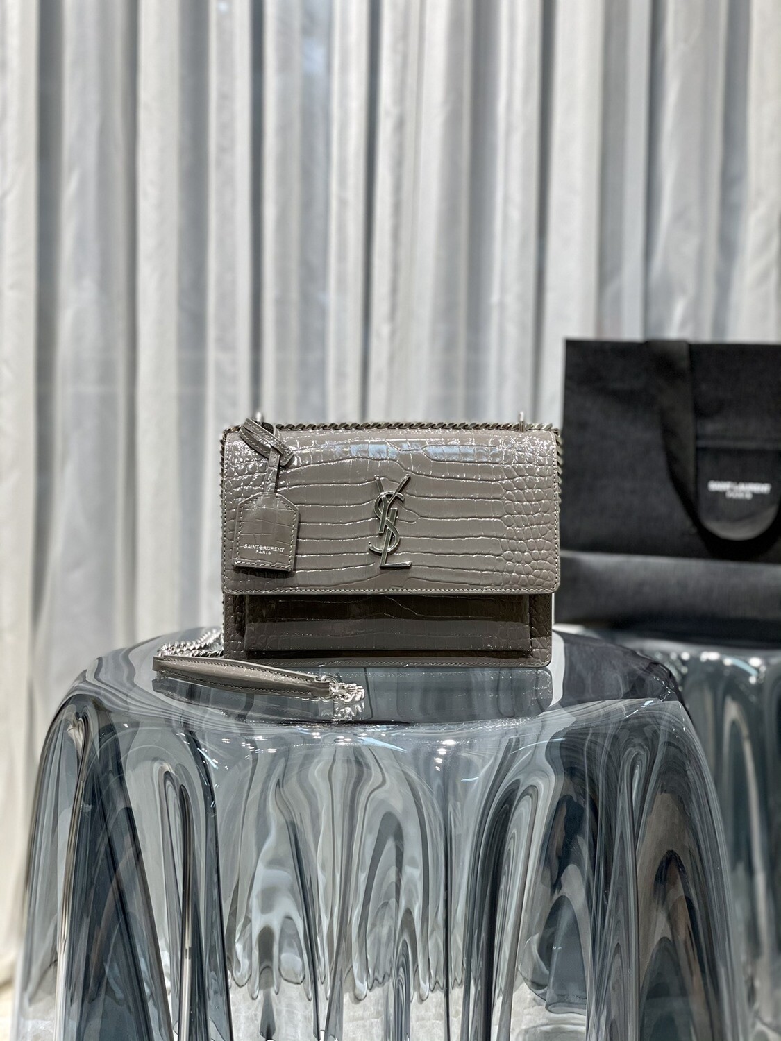 sunset small in shiny scale embossed leather