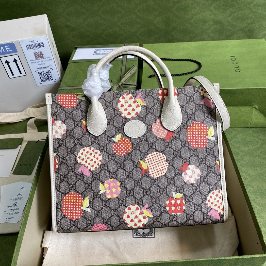GUCCI LES POMMES SMALL TOTE Beige With Apple Print 