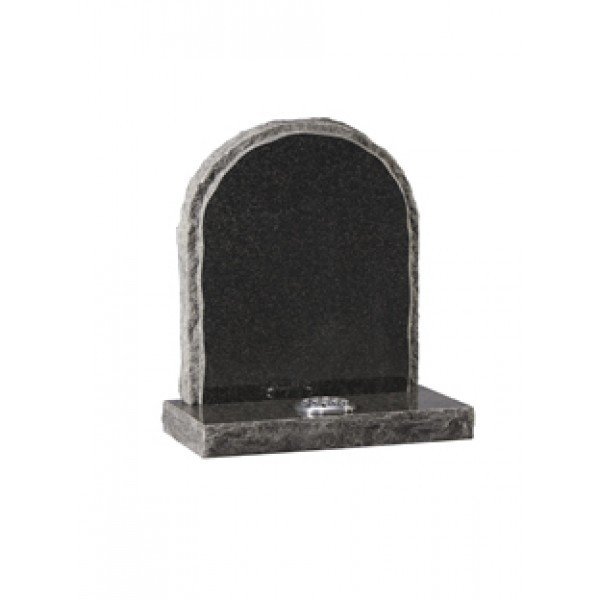 EC65 Dark Grey Granite round top headstone with rustic edges and
