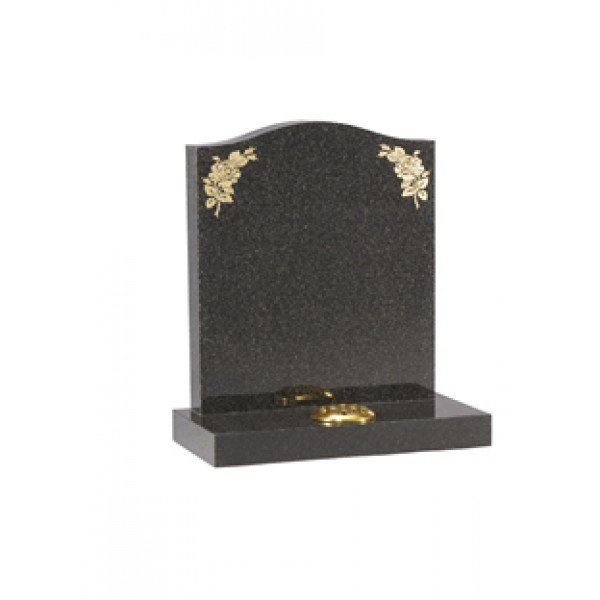 EC19 Dark Grey Granite ogee headstone, the rose design at the shoulder