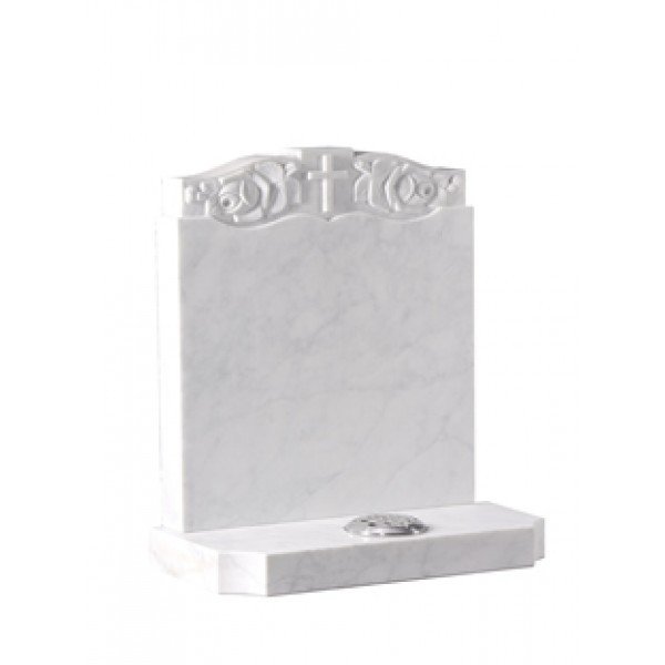 EC189 White Marble headstone with a hand carved panel which follows the