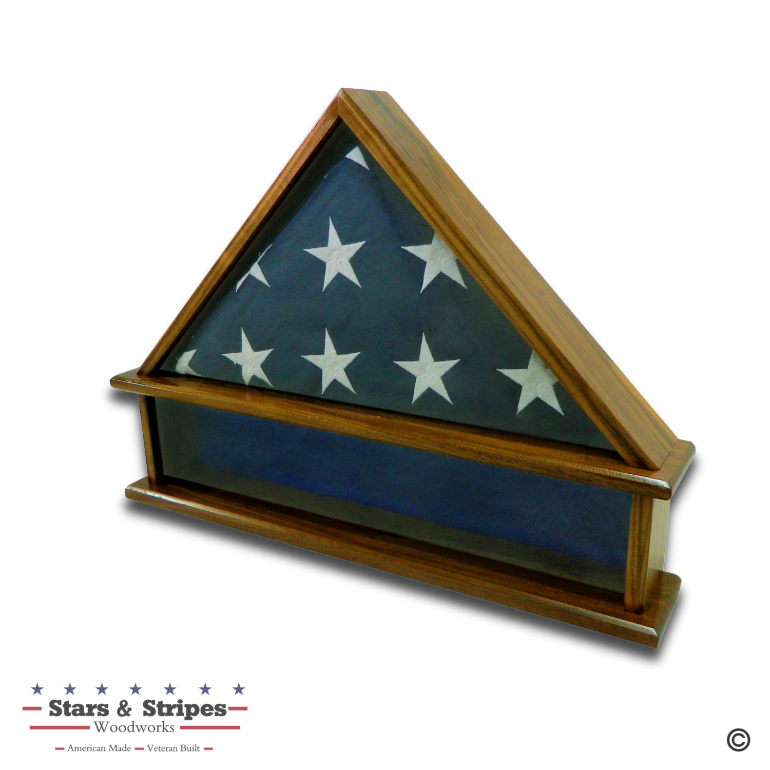 Walnut Burial Flag Display Case with Shadow Box Base