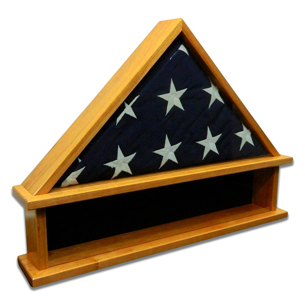 Cherry Burial Flag Display Case with Shadow Box Base