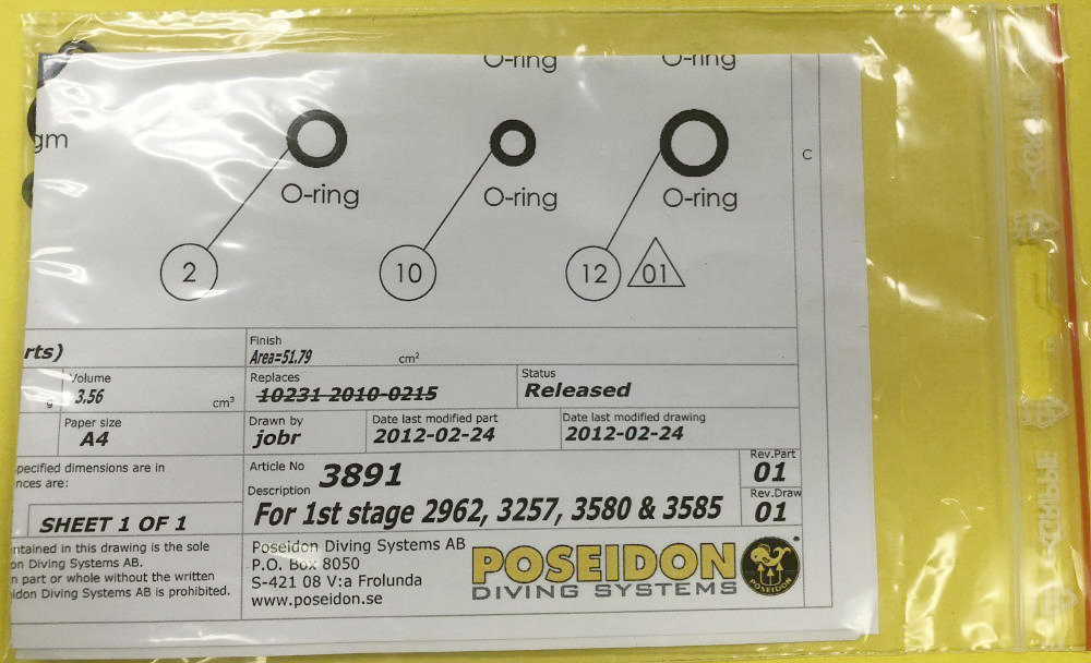 Service Kit Poseidon 1st Stage Regulator Service Kit 3891