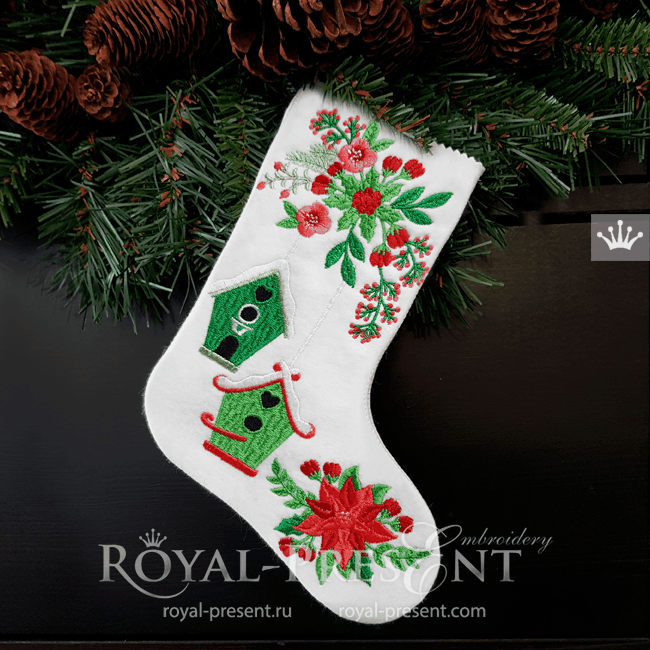 ITH Christmas stocking with Nesting box embroidery design Royal Present Embroidery machine
