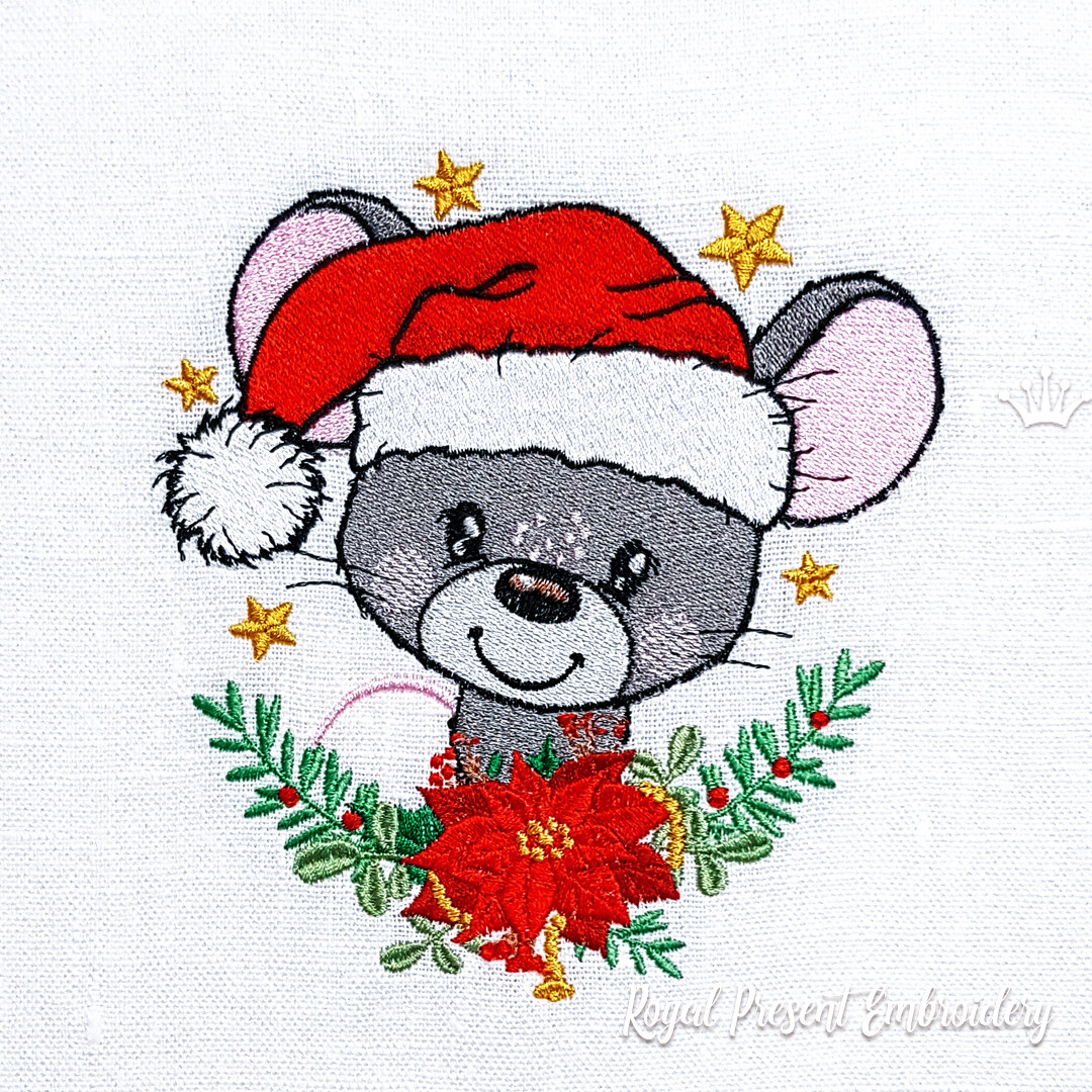 Cute Christmas Mouse Machine Embroidery Design 2 sizes Royal Present Embroidery machine