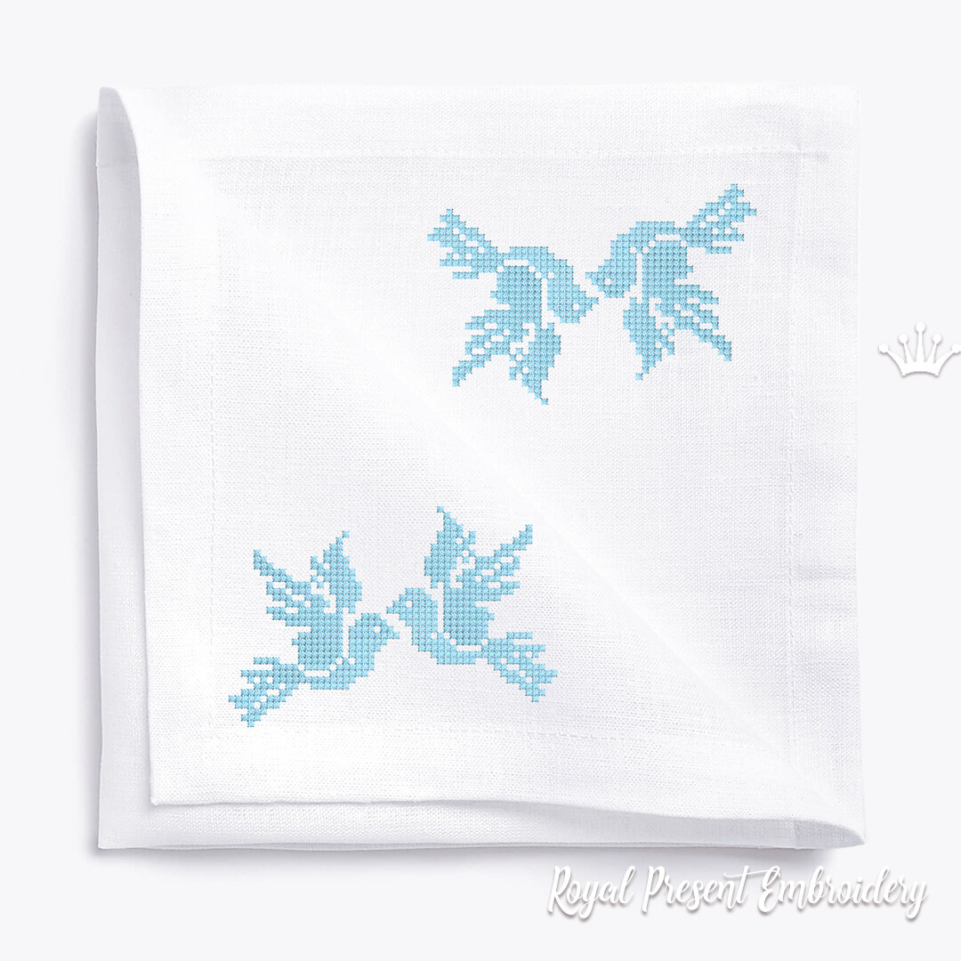 Doves Free Crossstitch Machine Embroidery Design 2 sizes Royal
