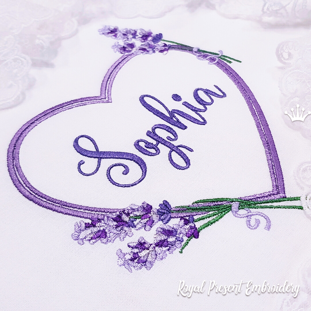 Fragrant lavender heart Machine Embroidery Design 3 sizes Royal