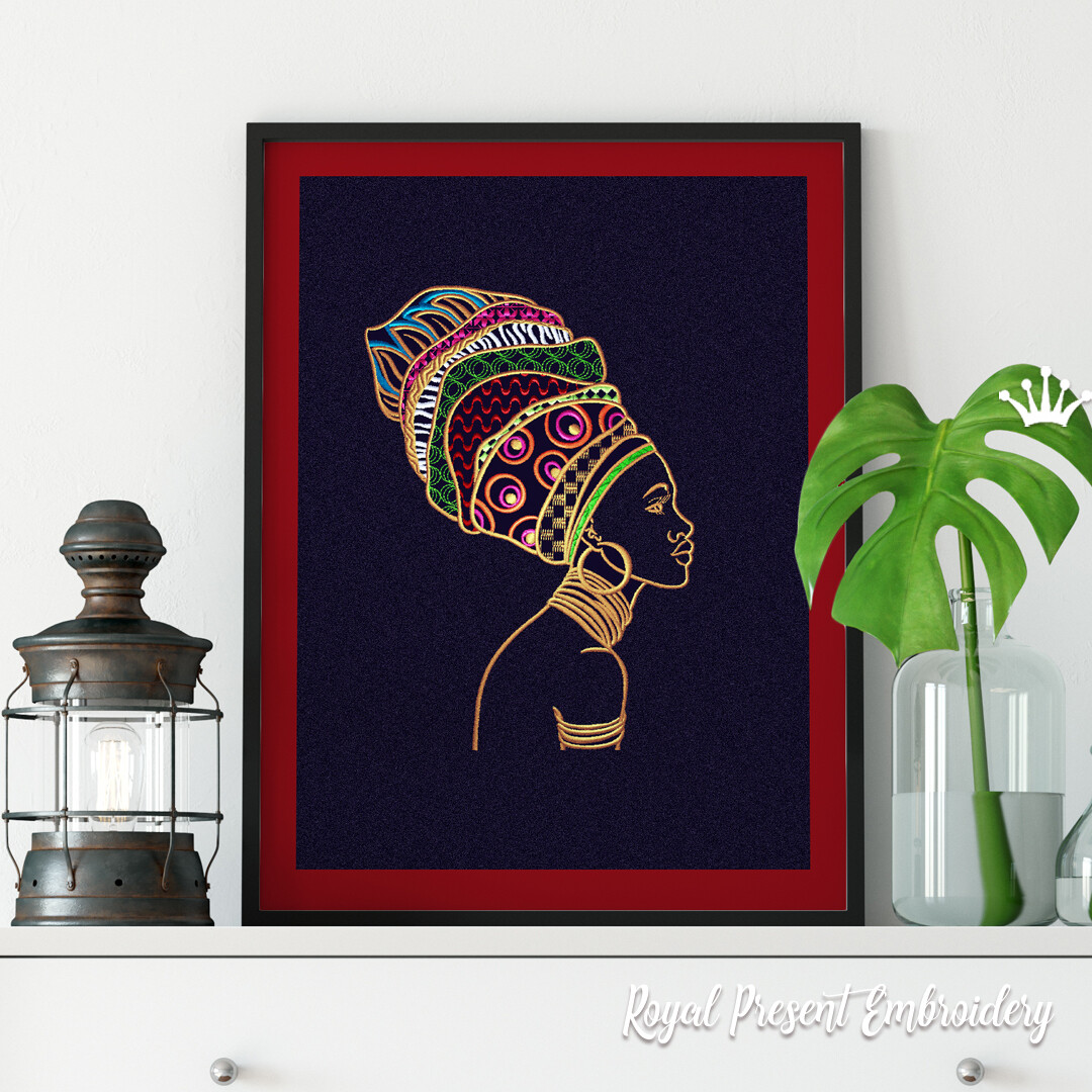 African woman machine embroidery design  6 sizes  royal present