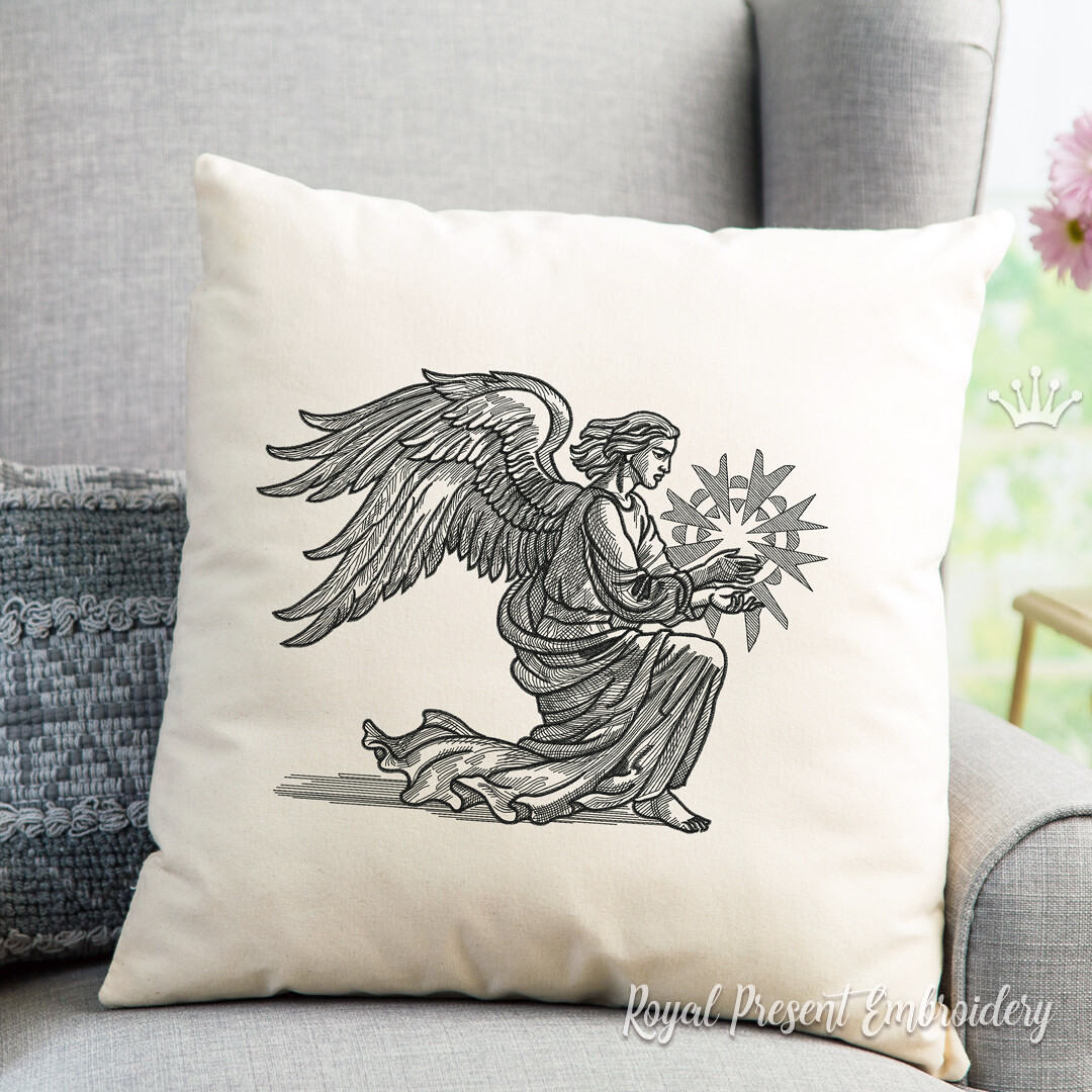Christmas Winged Angel Machine Embroidery Design 2 sizes Royal