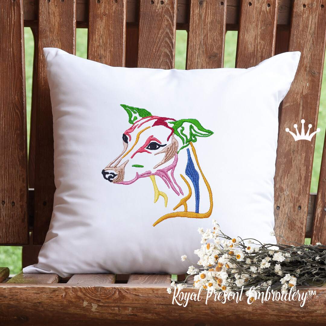 Multicolored Italian Greyhound Machine Embroidery Design  Royal
