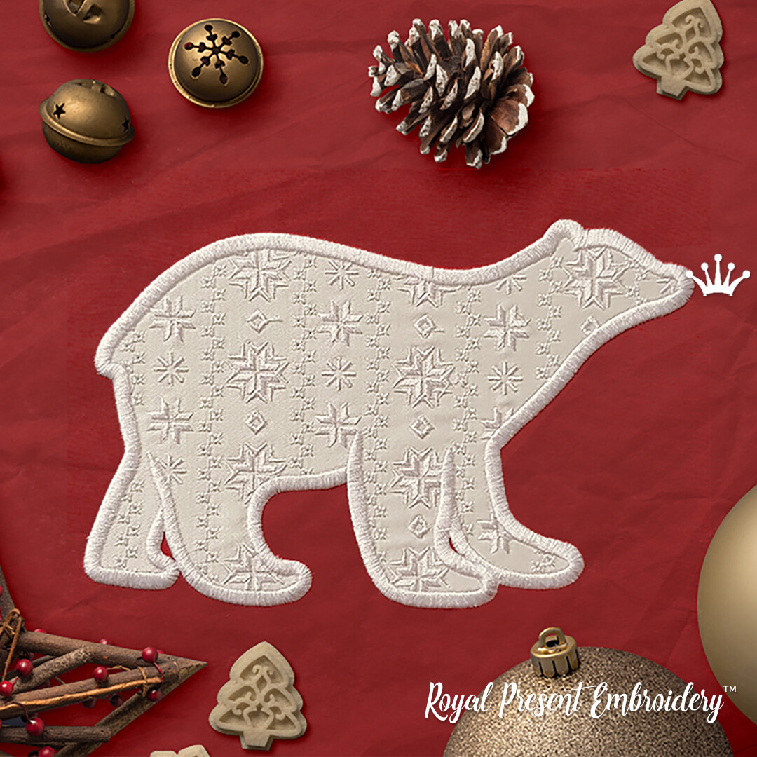 Polar bear applique machine embroidery design