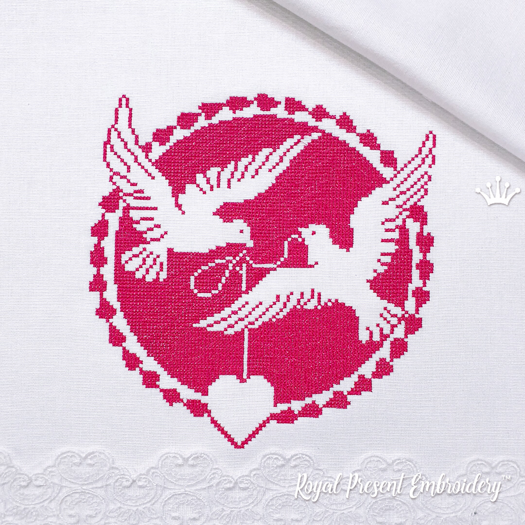 Two doves with a heart free crossstitch machine embroidery design Two doves with a heart free crossstitch machine embroidery design