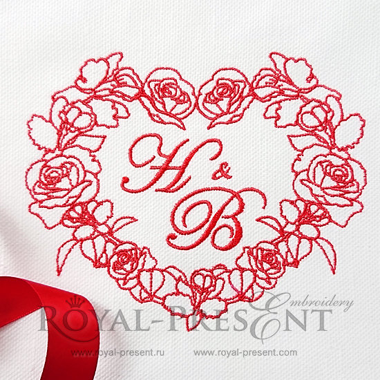 Two Hearts And Roses Arrangement Embroidery