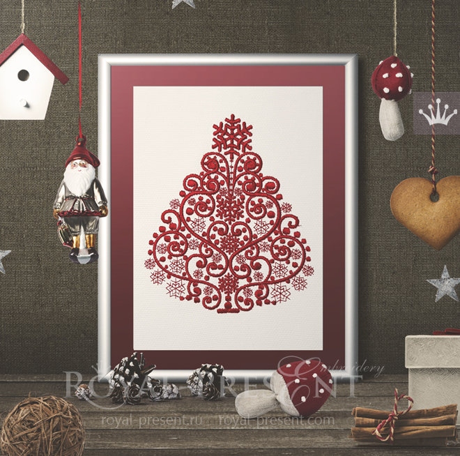 Machine embroidery design christmas tree  6 sizes  royal present